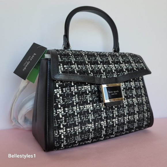 KATE SPADE Katy Tweed Medium Top Handle & Crossbody Bag- Black Multi⭐ - Picture 2 of 16